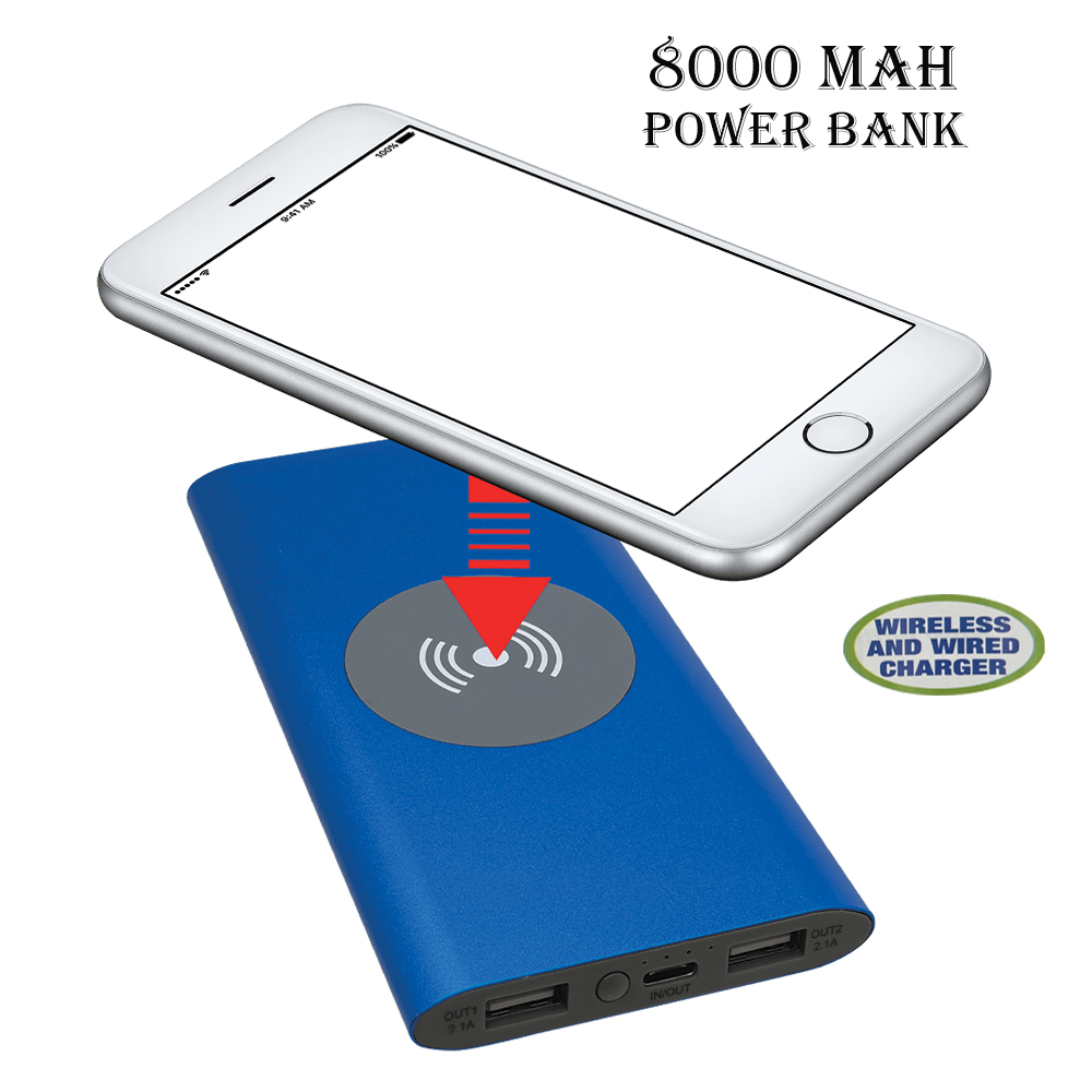 8000MAH Power Bank & Wireless Anodized Aluminum Charger with Power Cord 5