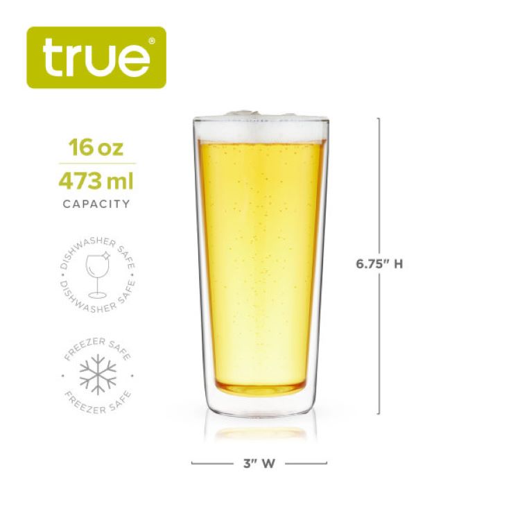 True® Double Walled Beer Pint Glass, set of 2 3