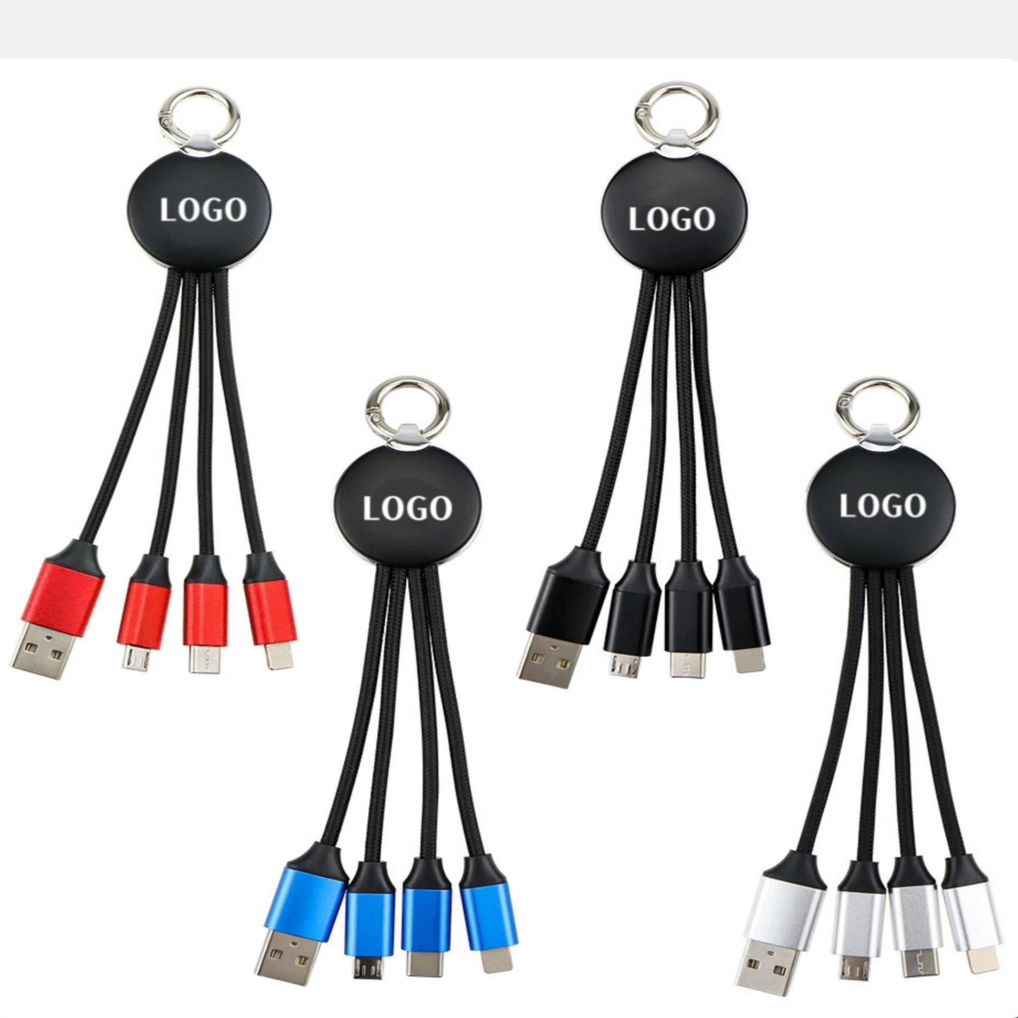 MOQ 10pcs 3-in-1 Braided Charging Cable with LED Logo 4