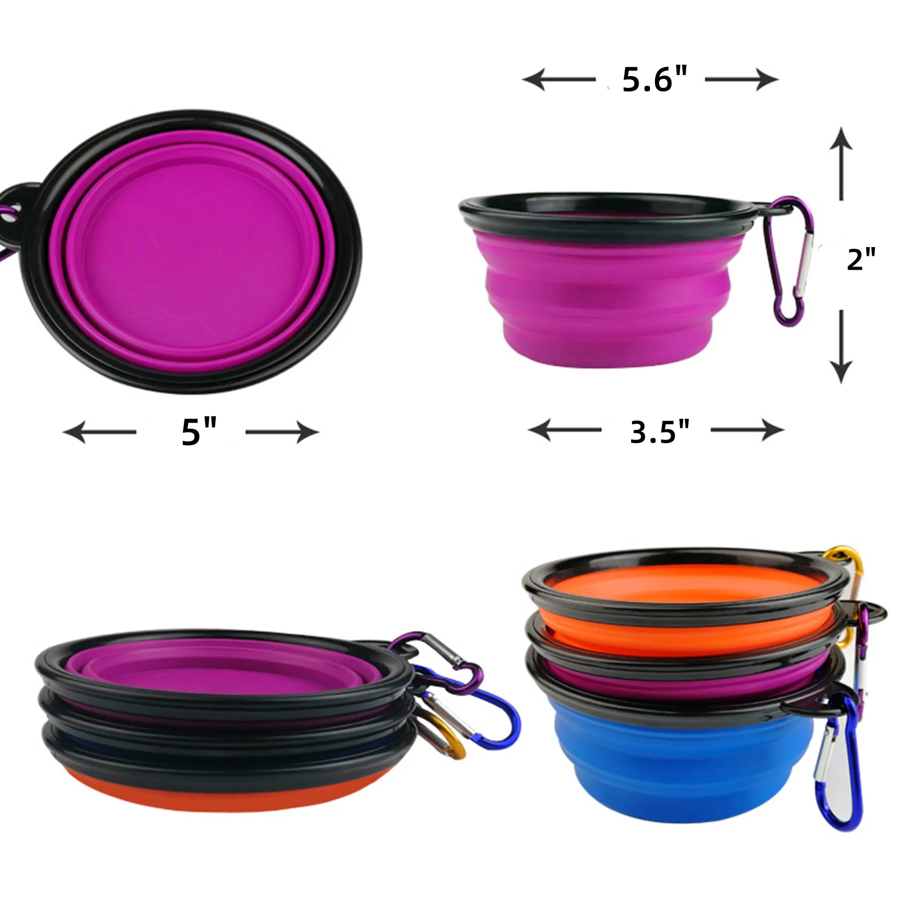 Collapsible Pet Dog Bowls with Carabiner 10