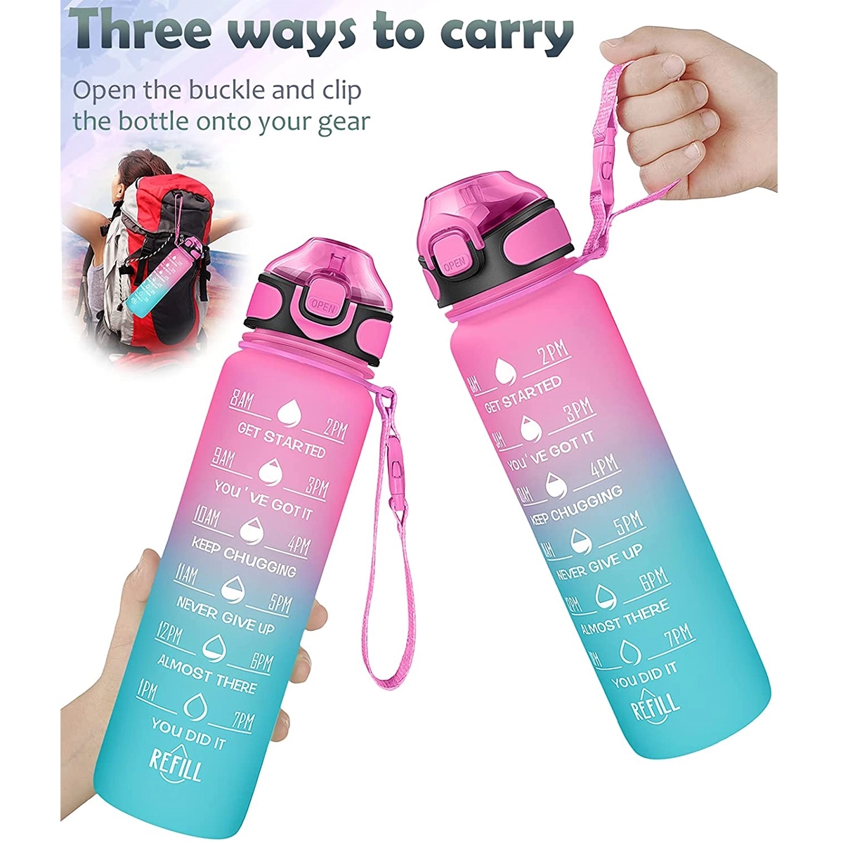 Water Bottle 32oz with Straw Motivational Mug with Time 5