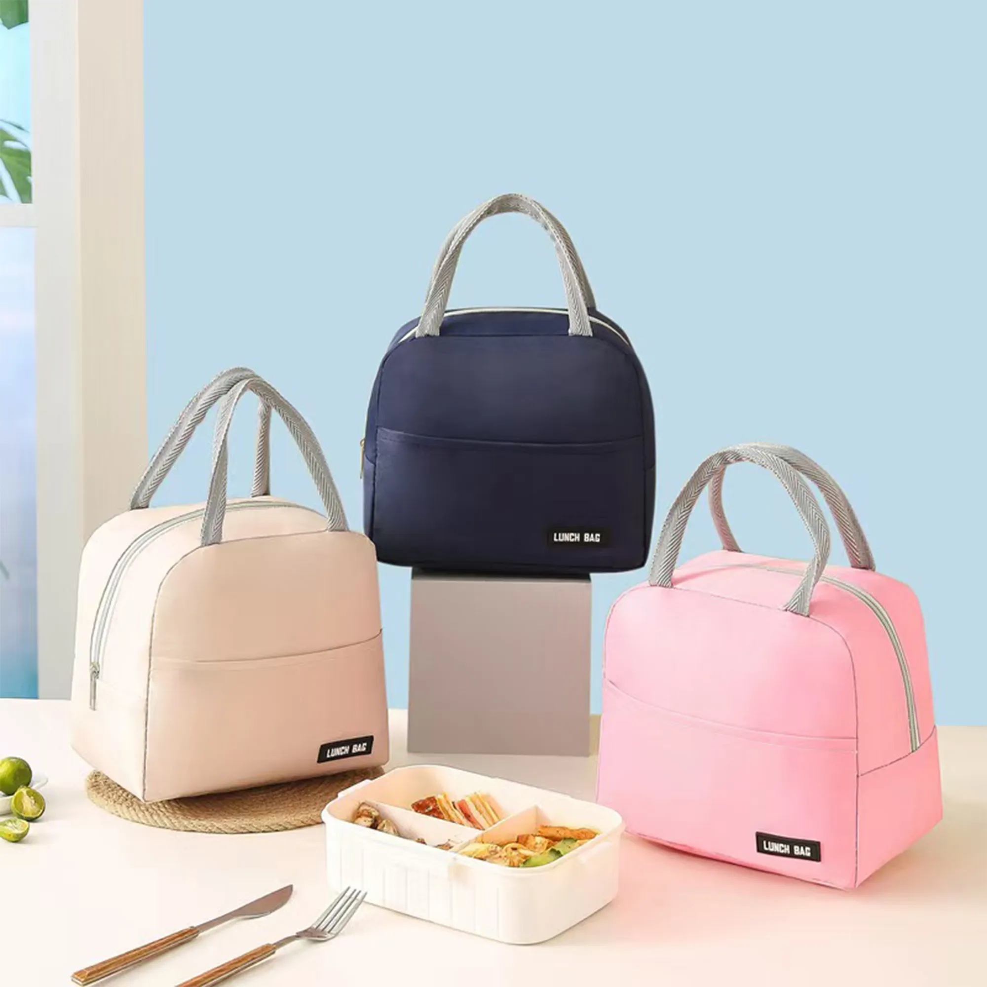 Solid color twill lunch bag can be customized with logo 3
