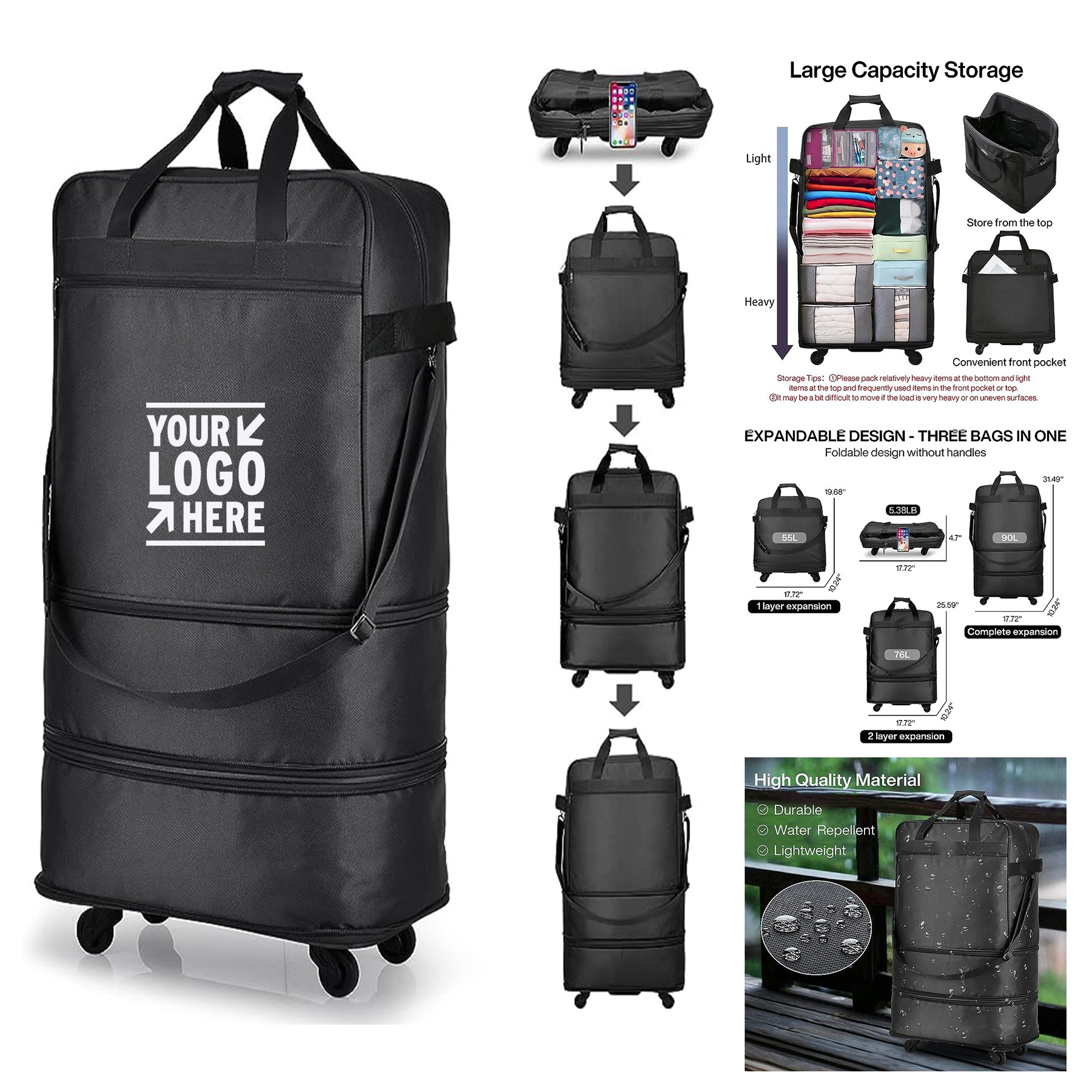 Men Women Suitcase Collapsible Rolling Travel Expandable Foldable Luggage Duffel Bag 1