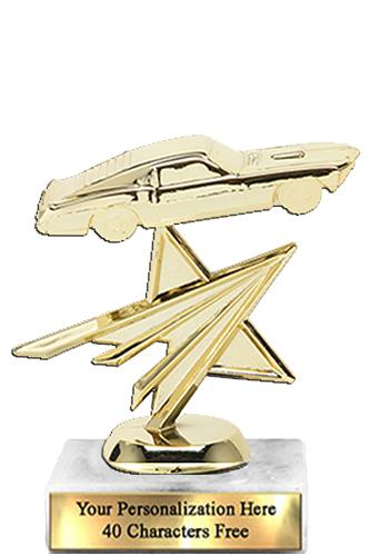 Trophy: 7", 2x3 white marble base, Mustang Gold Un 2