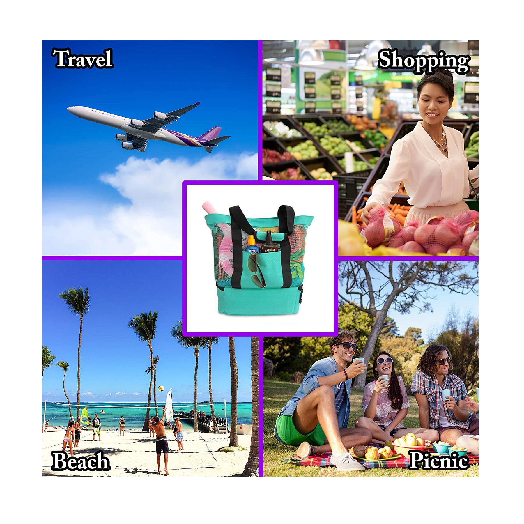 Mesh Beach Bag Tote with Insulated Cooler 2