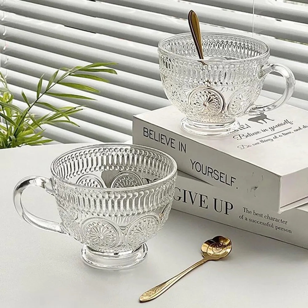 Embossed Glassware Vintage Coffee Mugs Cups 5
