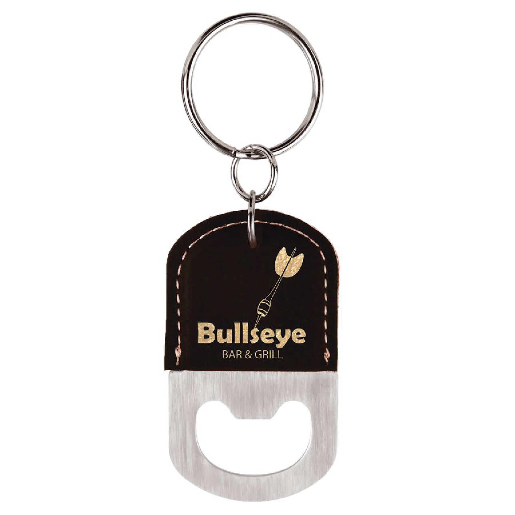 Black/Gold Oval Leatherette Bottle Opener Keychain