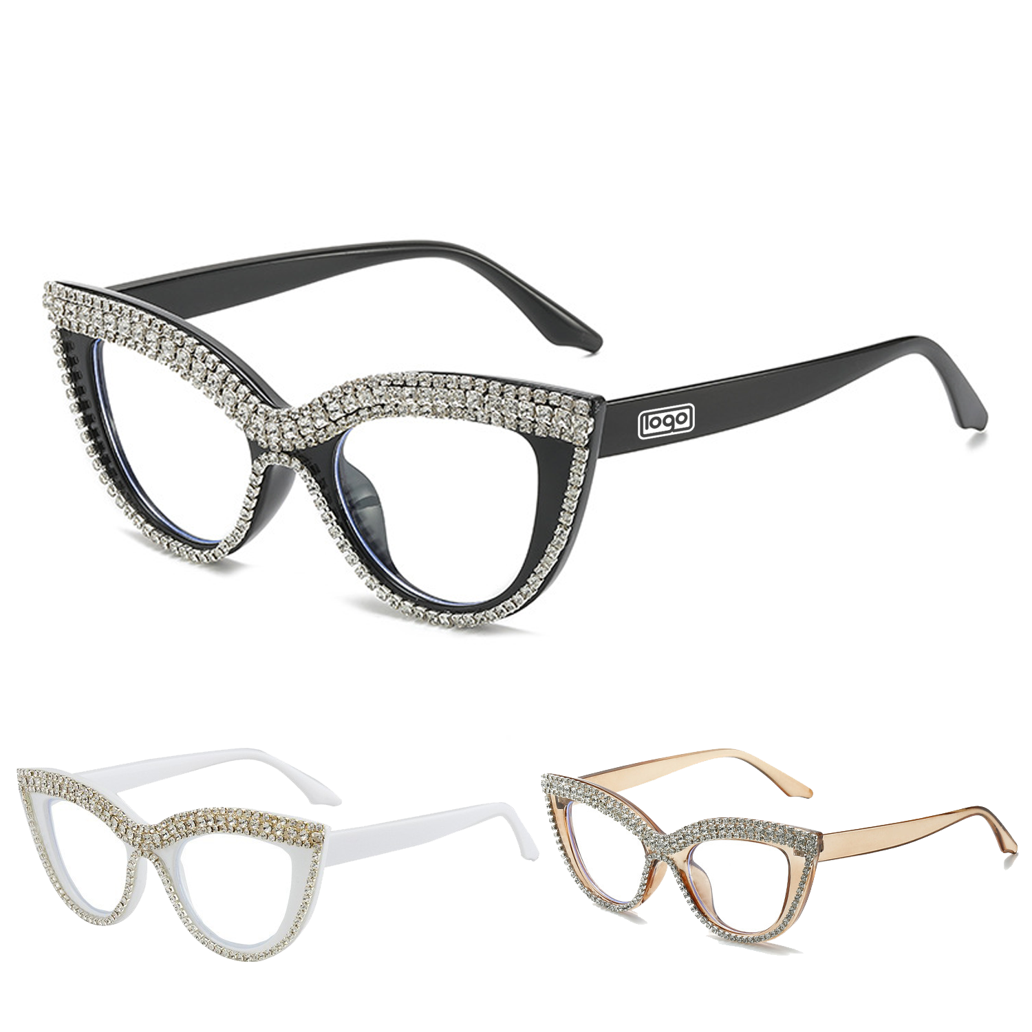 Women Retro Sparkle Crystal Diamond Cat Eye Sunglasses 2