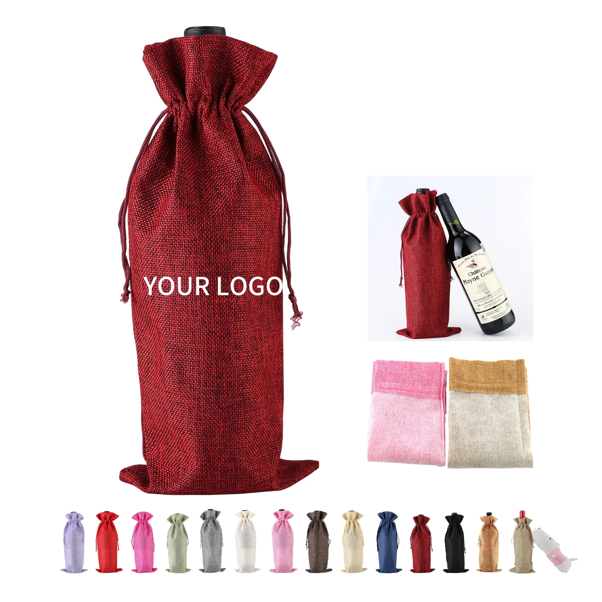 Burlap Wine Bag with Drawstring 13.7x5.9 4