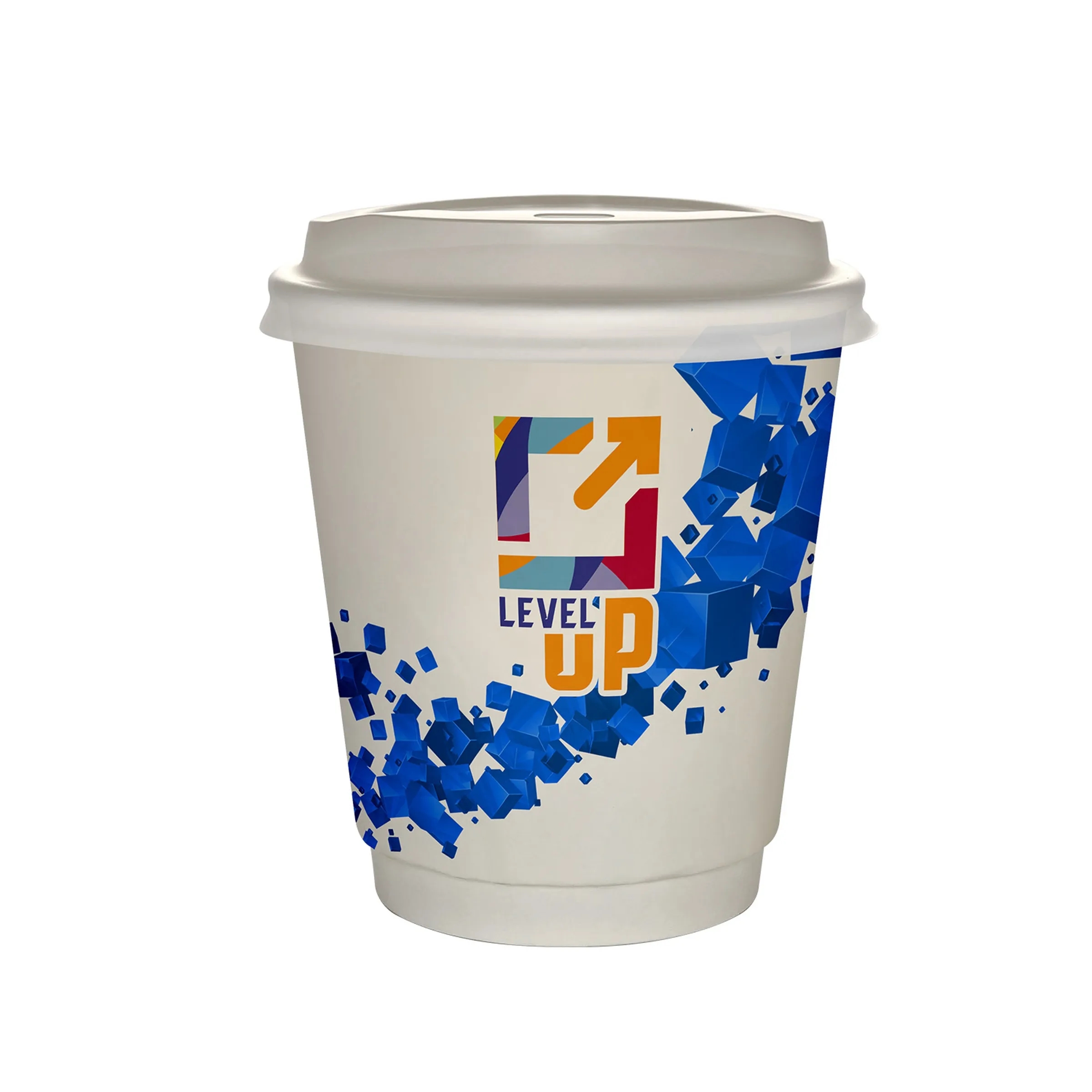 10 oz Full Color Floating Cubes Insulated Paper Cup With Lid 10