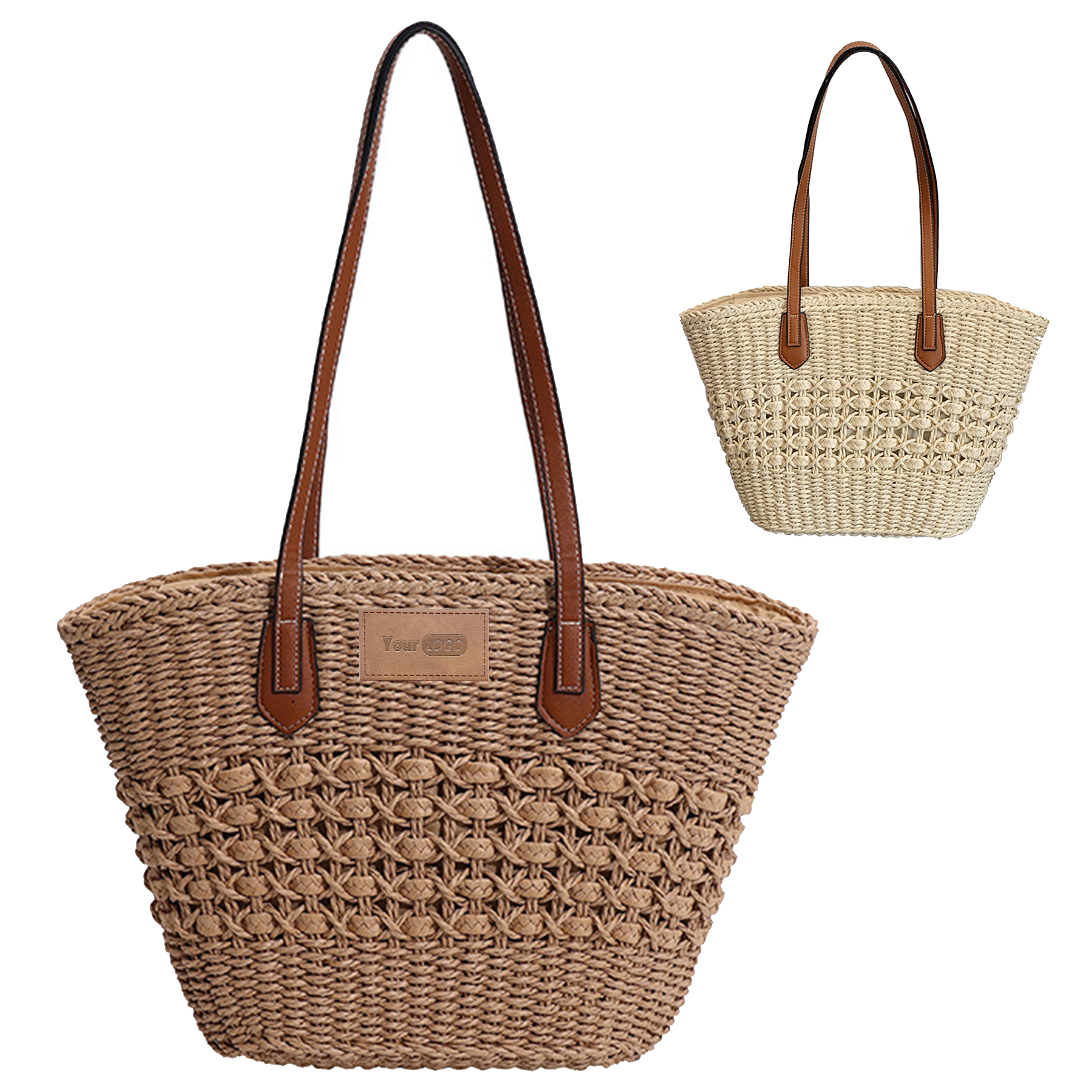 Straw Summer Large Shoulder Tote Beach Bag, custom tote bag with logo imprint 1
