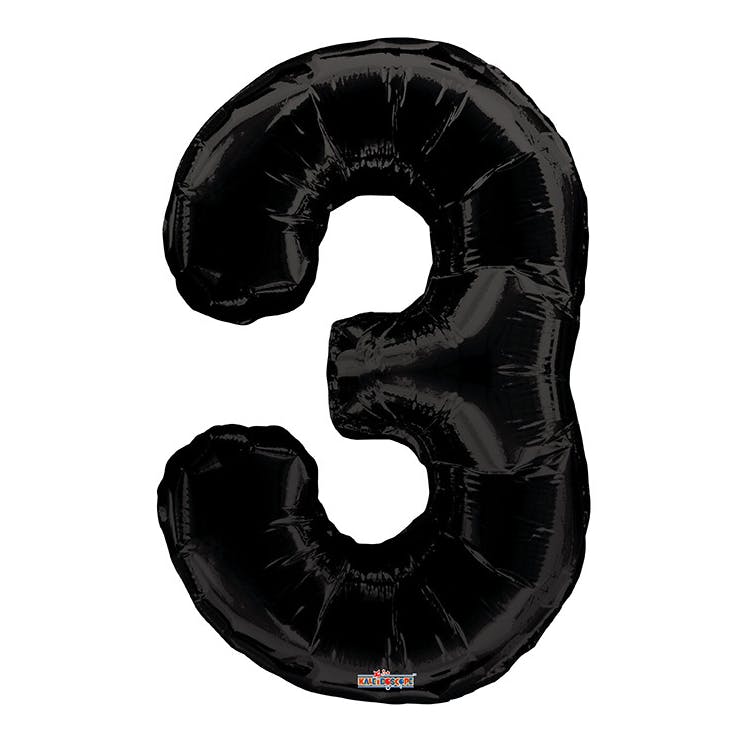Mylar Number 3 Balloons - Black 34" 2