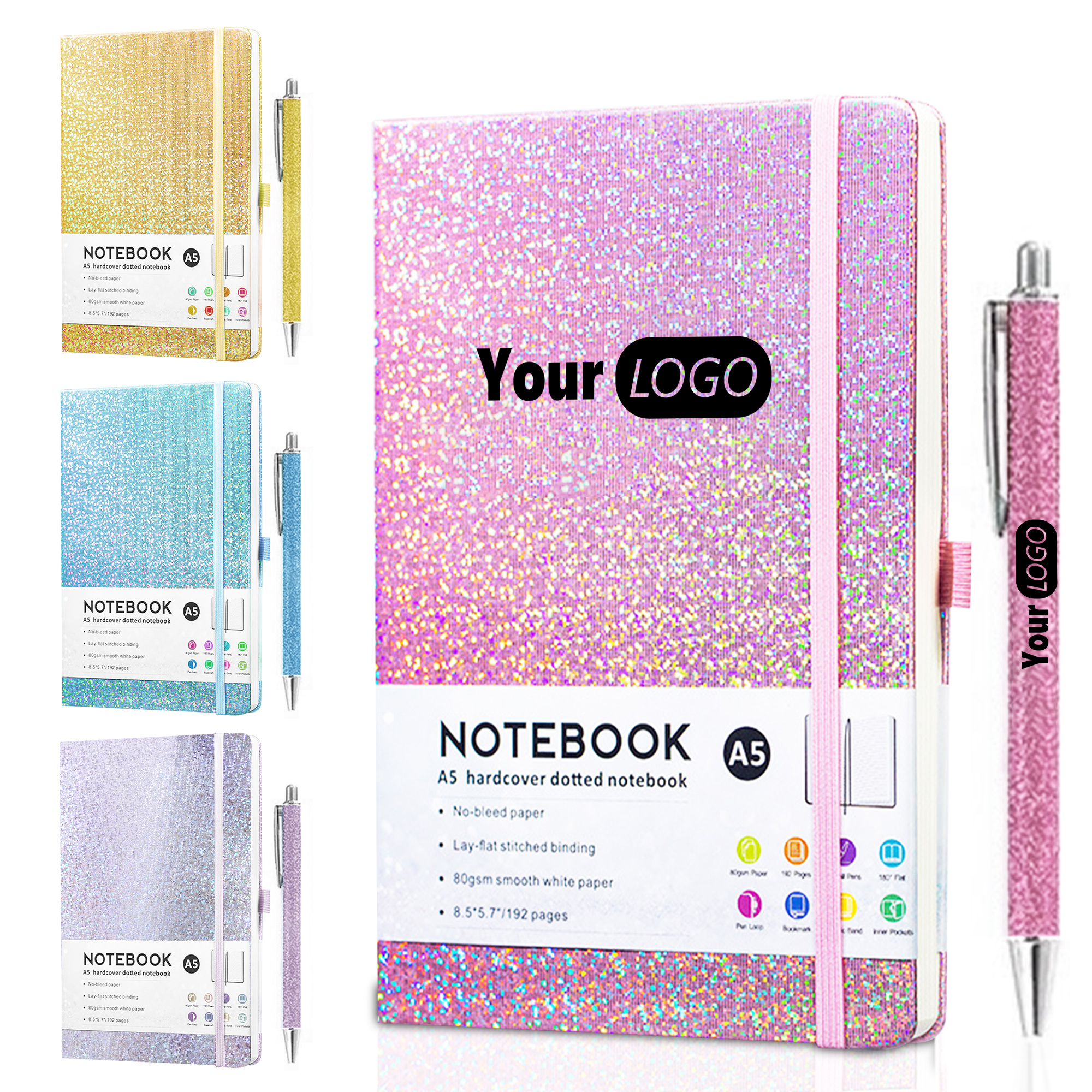Glitter Hardcover Notebook with Pen 2