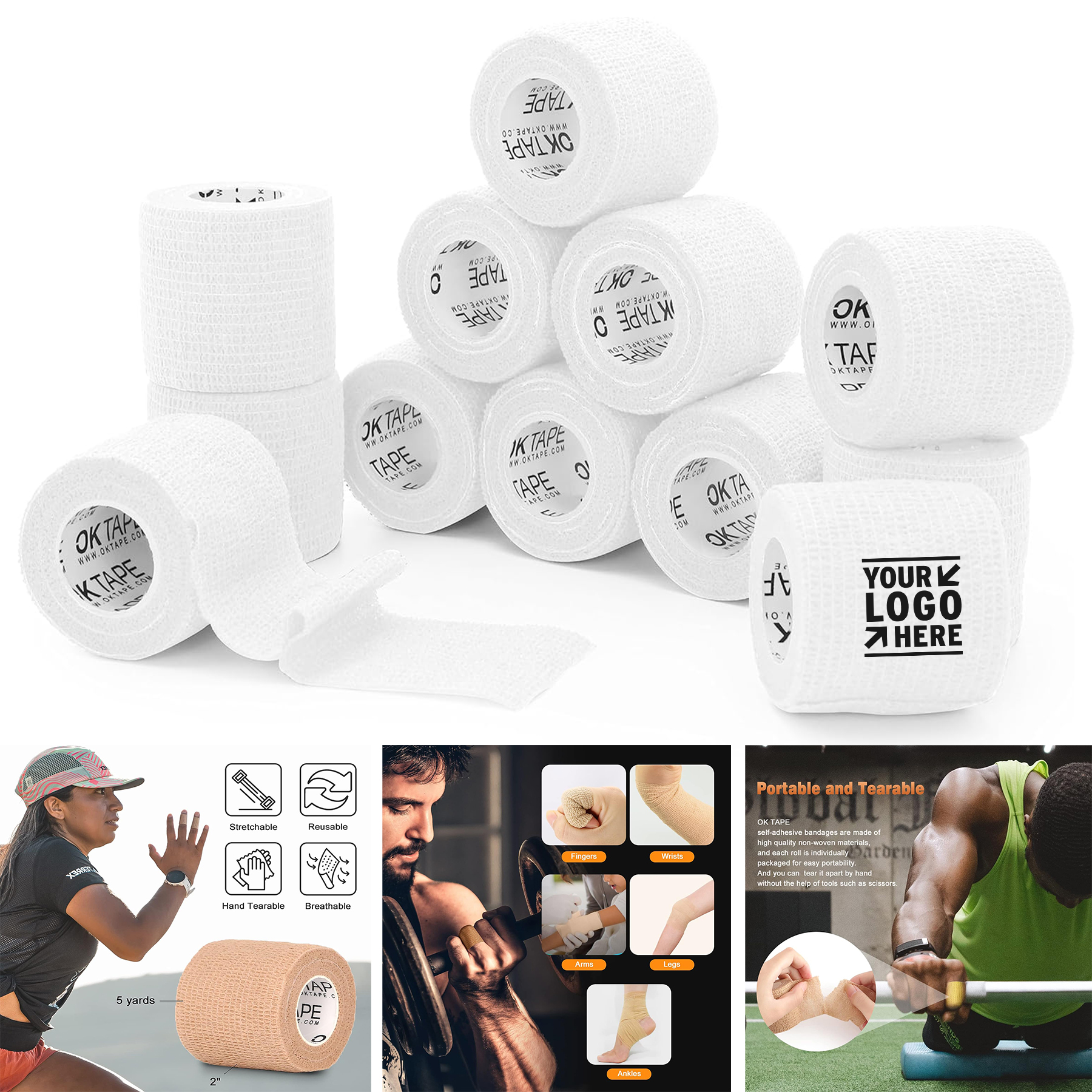 2 Inches X 5 Yards Sports Non-Woven Self Adherent Cohesive Athletic Bandage Wrap Tape 