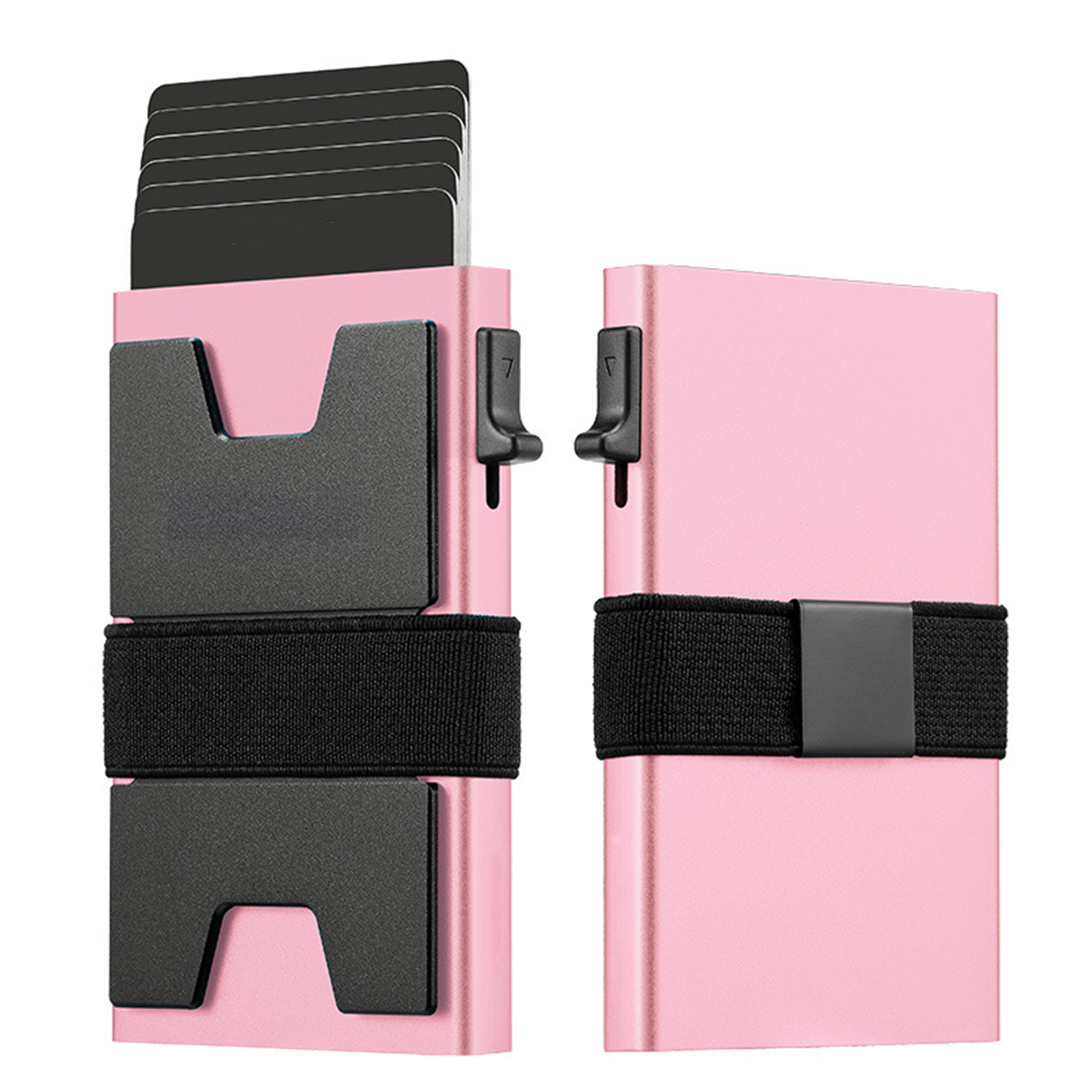 RFID Blocking Pop Up Aluminum Card Holder w/ Elastic Strap 2