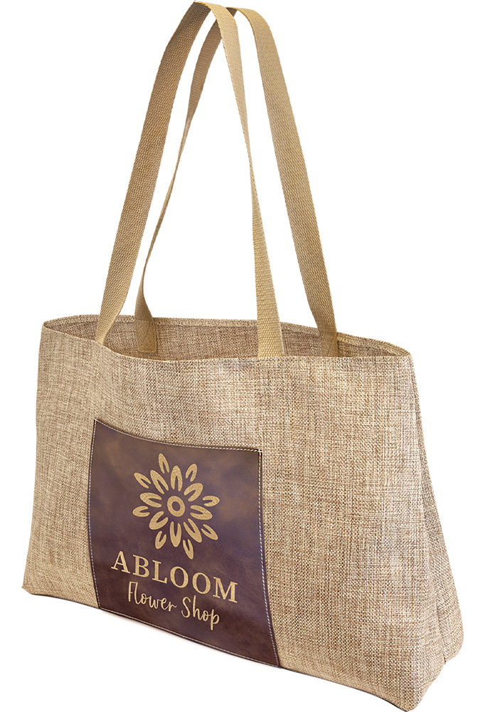 Laserable Rustic Leather Burlap Gusset Bag 1