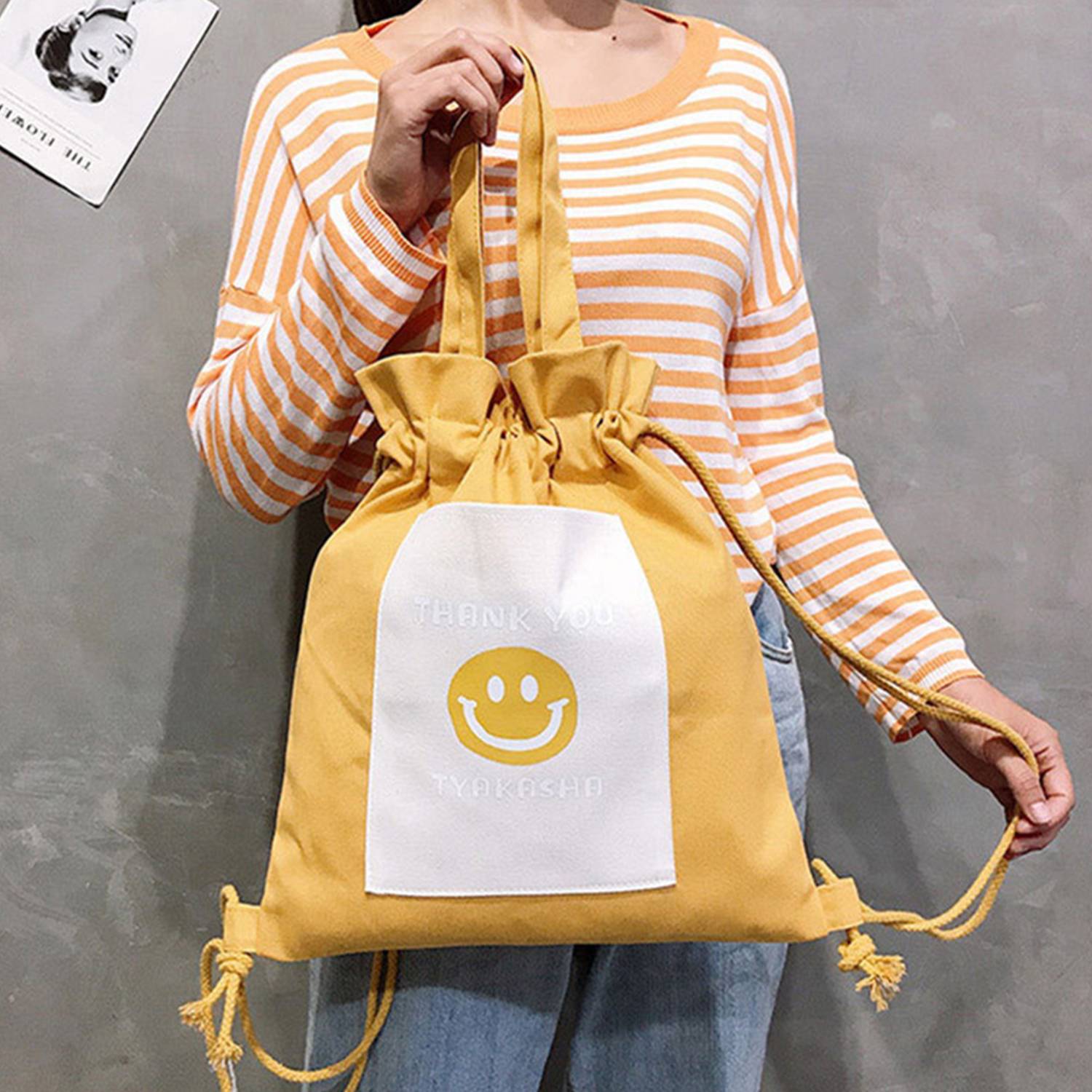 Canvas Drawstring Tote Bag w/ Pocket 4