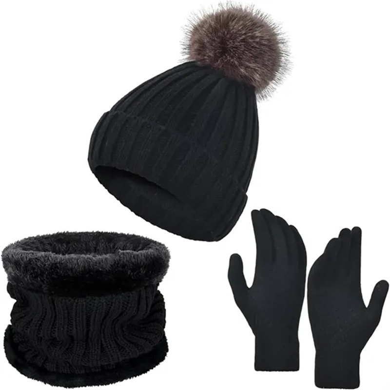 Winter Beanie Hat Scarf Touchscreen Gloves Set
