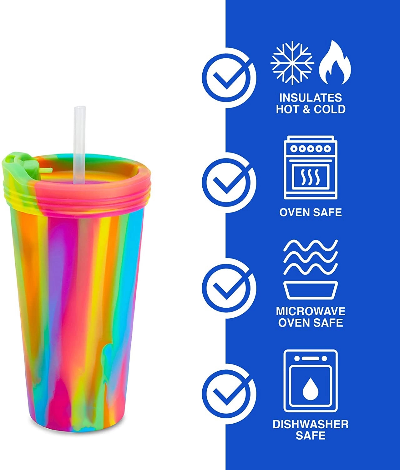 16oz Colorful Silicone Pint Cup with Lid and Straw 5