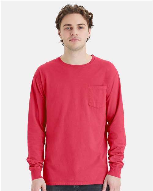 Unisex Garment-Dyed Long Sleeve T-Shirt With a Pocket - GDH250 80