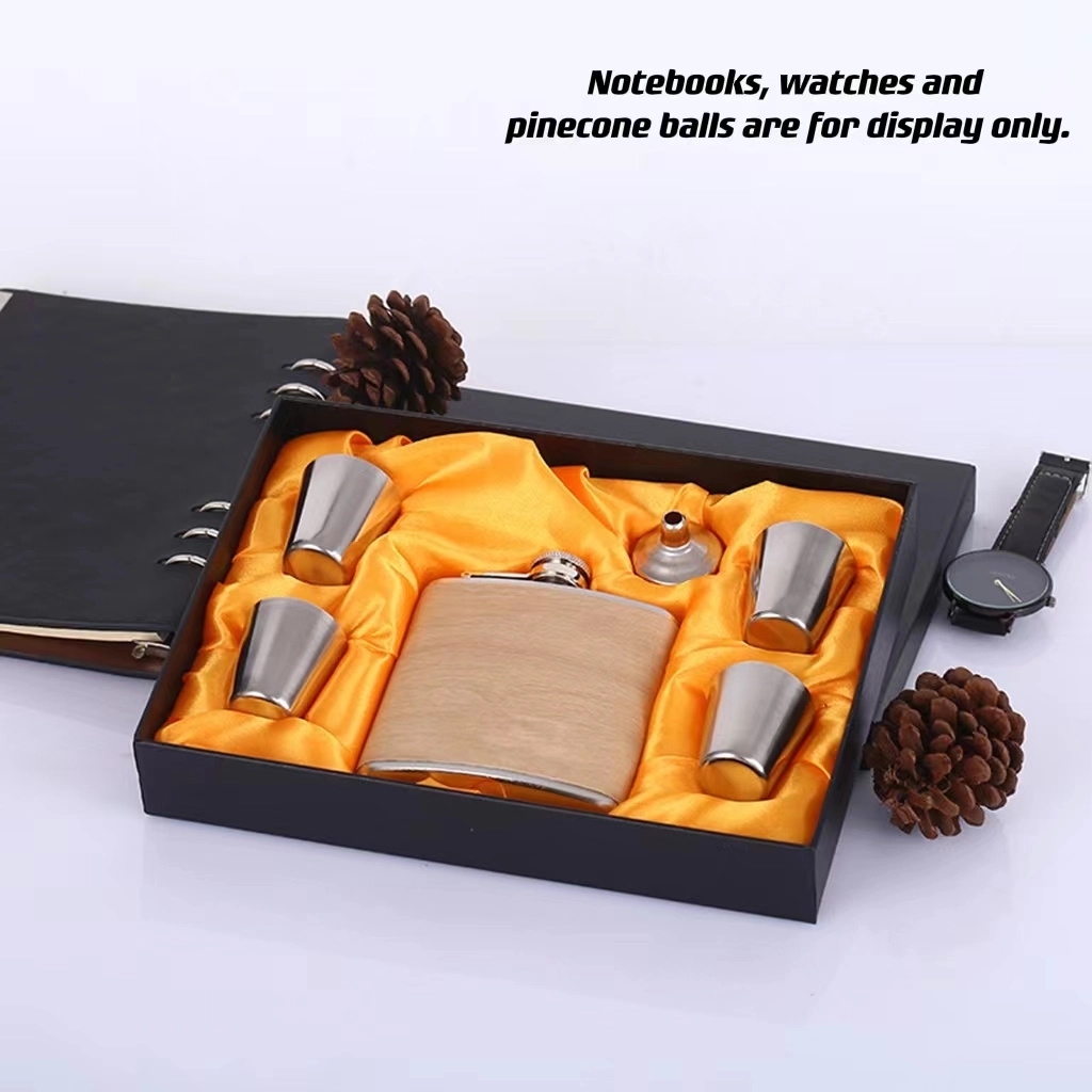 Customizable 6 oz Stainless Steel Liquor Flask Gift Set 6