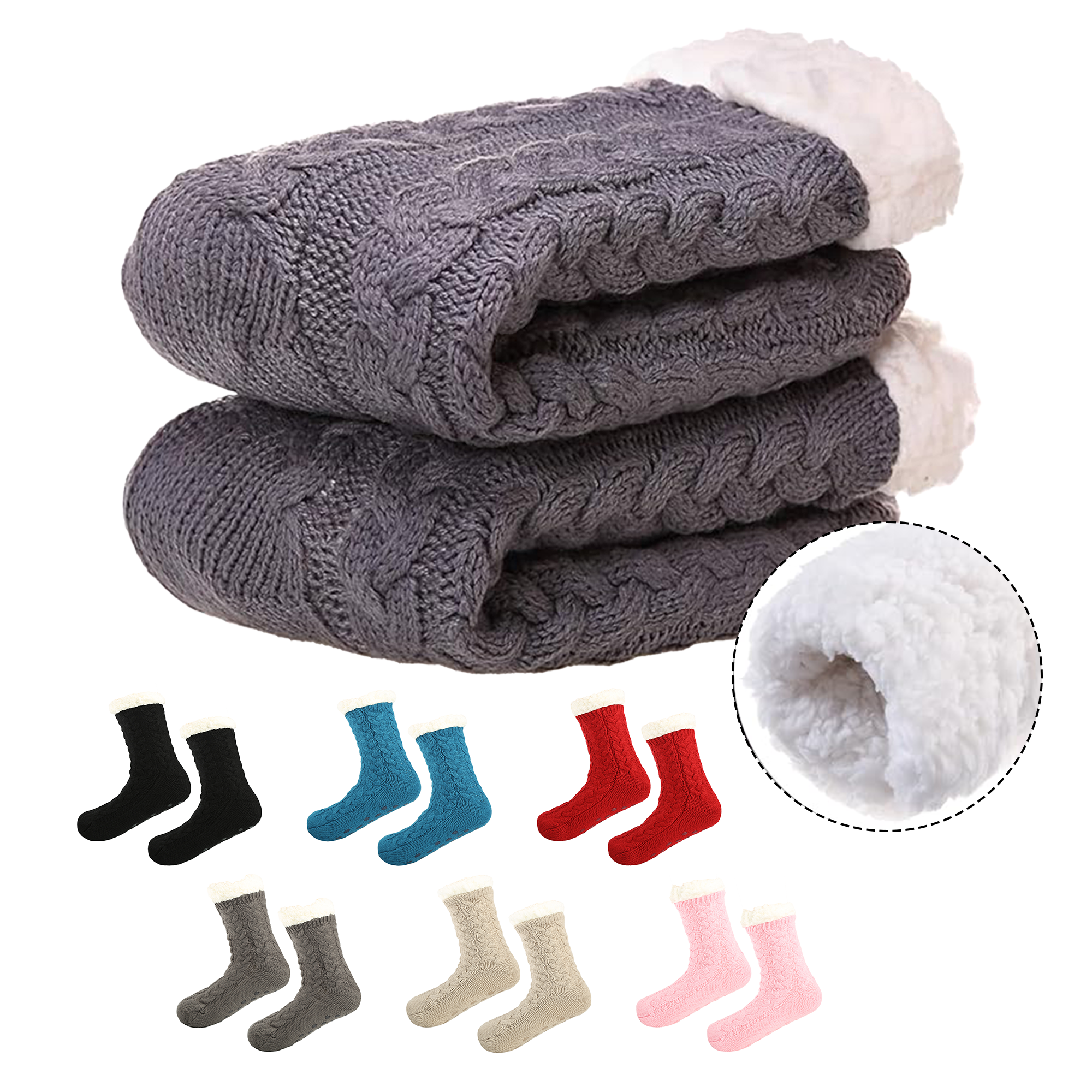 Women Winter Warm Fleece Lined Slipper Socks with Grippers 3