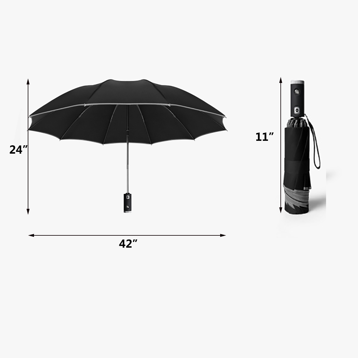 Folding Umbrella Reflective Strip LED Flashlight Handle 2