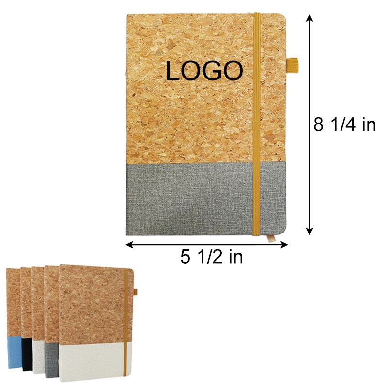 Eco-Friendly A5 Cork Wooden Hard Cover Notebook w/Elastic Strap & Bookmark & Pen Loop 2
