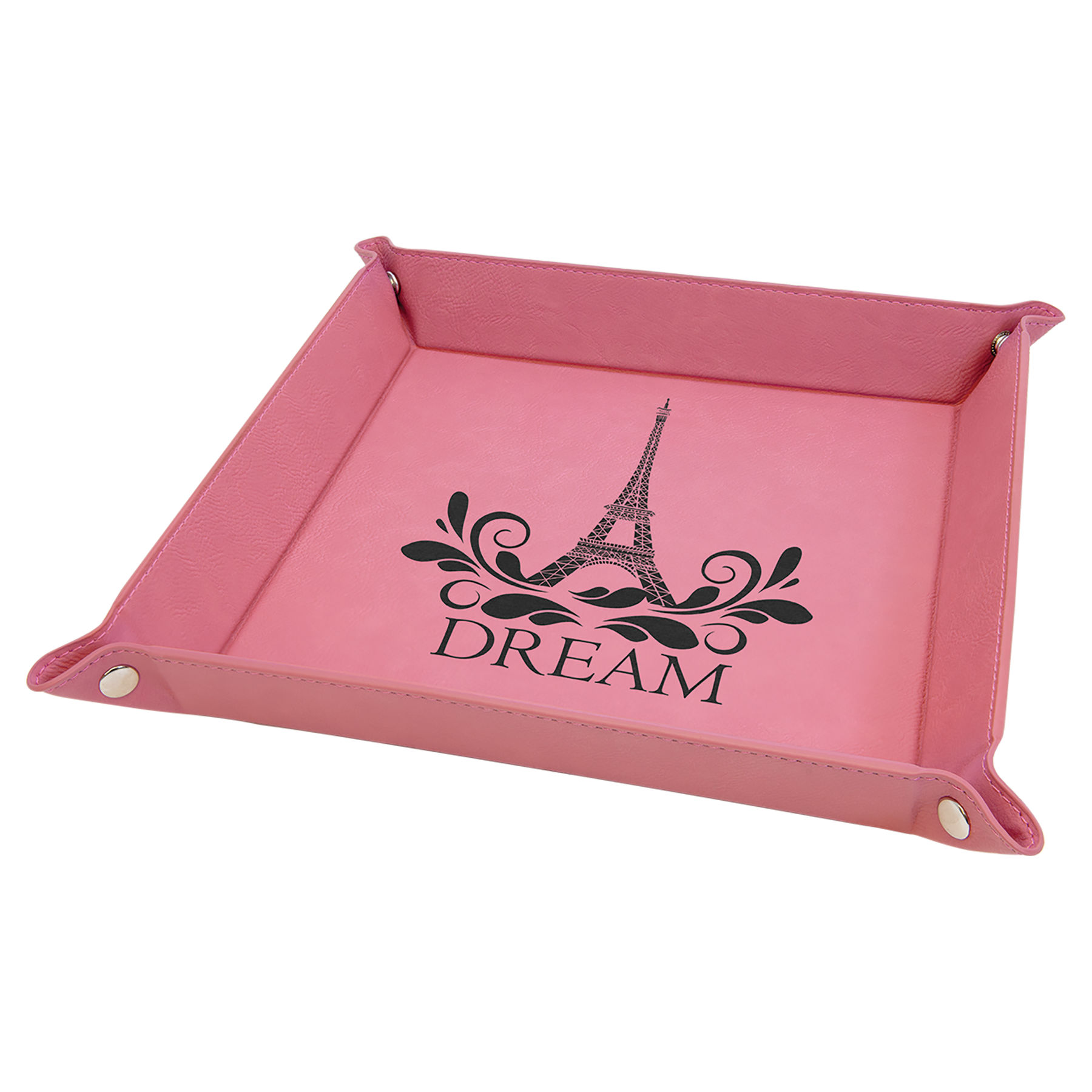 9" x 9" Pink Leatherette Snap Up Tray with Silver Snaps 2