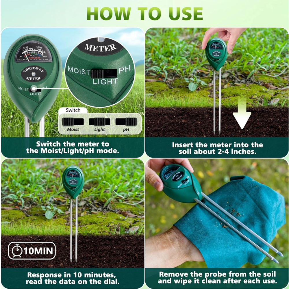 3-in-1 Soil Tester with Moisture, Light and PH 8
