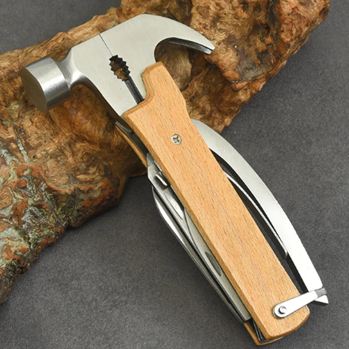12-in-1 Outdoor Mini Multitool Stainless Steel Wood Hammer 3