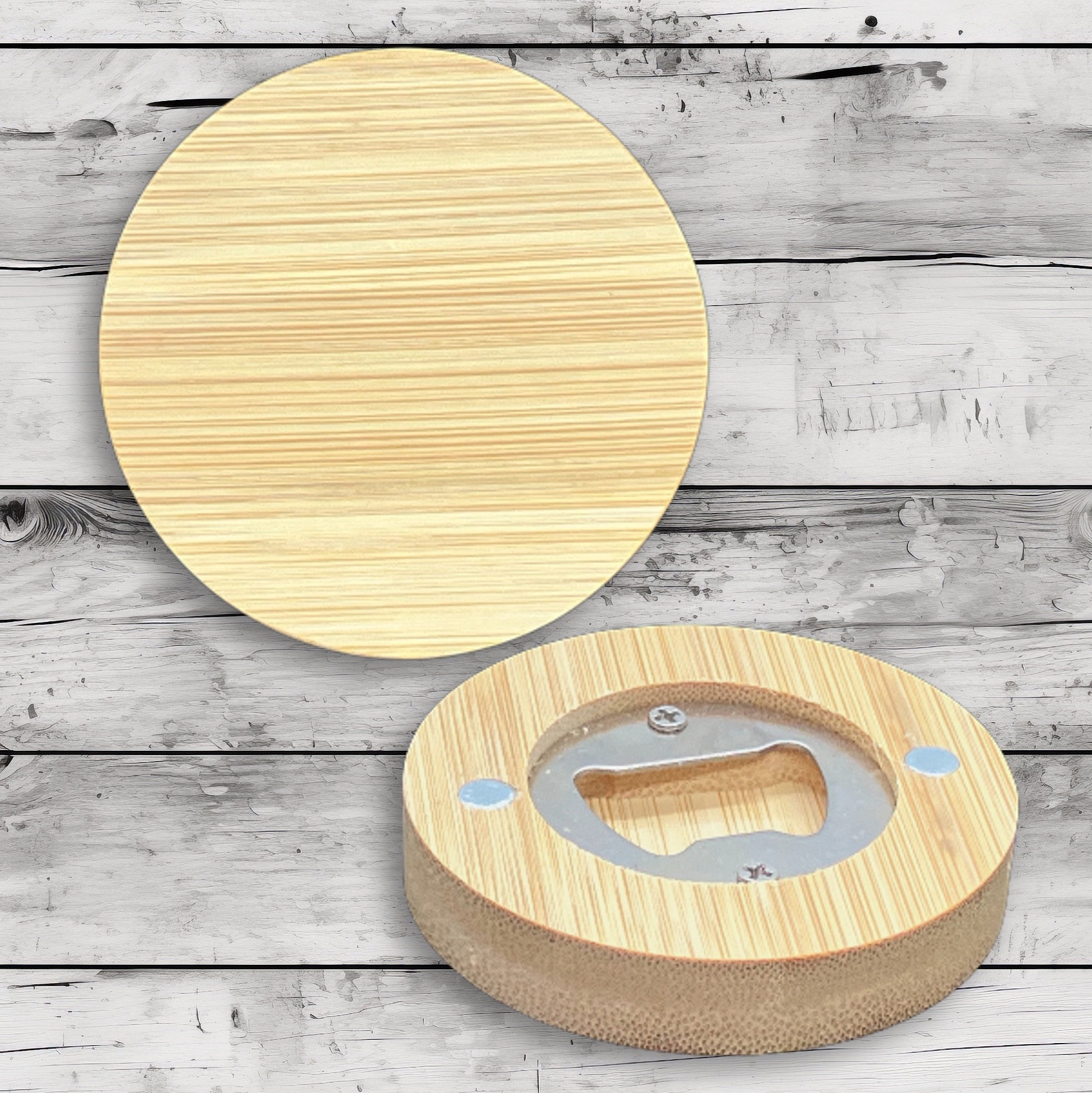 2.5" Round BAMBOO Bottle Opener Magnet 31