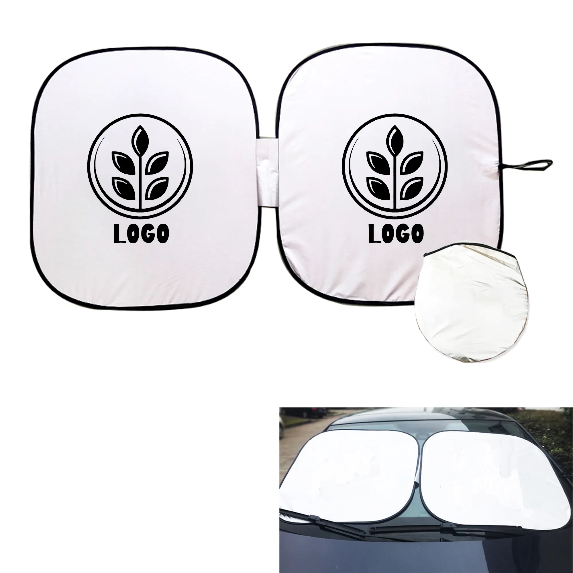 170T Polyester Car Windshield Sun Shade With Storage Pouch