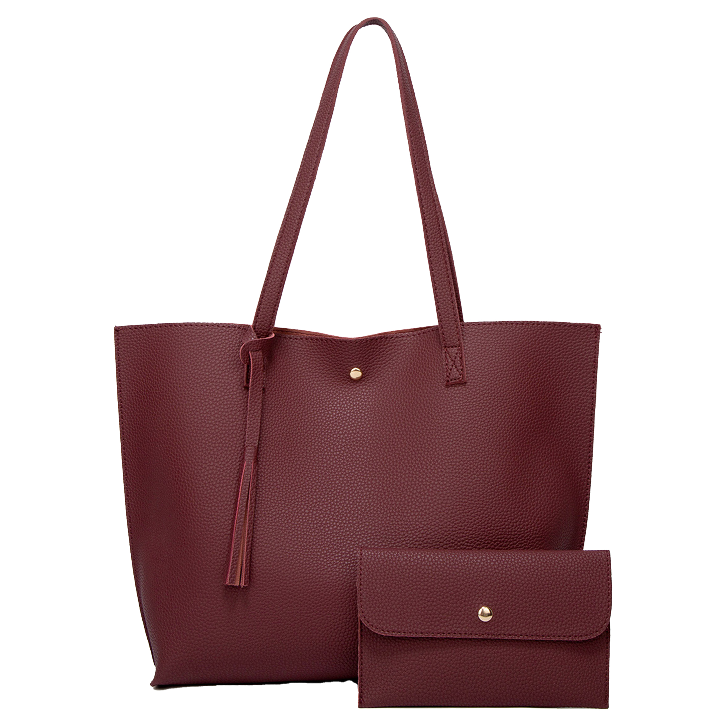 Pu Solid Color Large Capacity Tassel Tote Bag 4