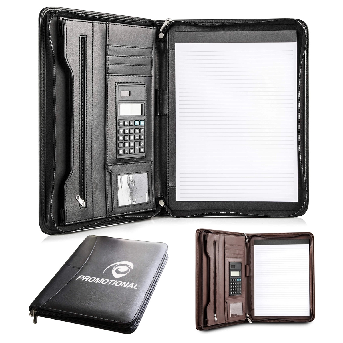 Custom All-in-One Luxury Business Leather Zippered Padfolios 7