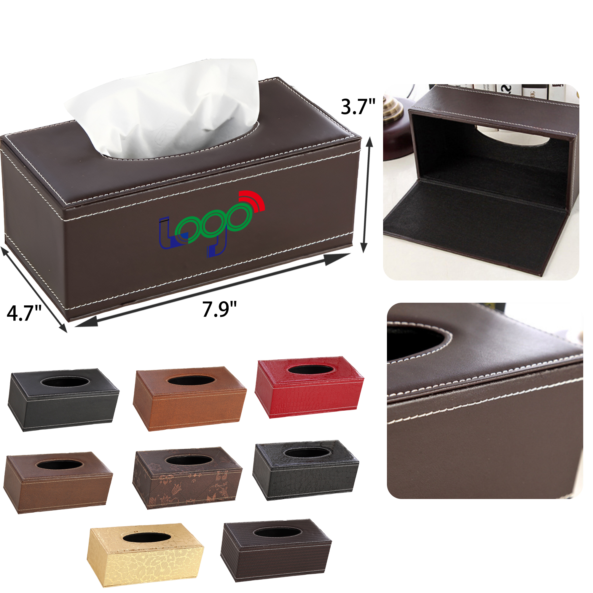 MOQ 50 PCS Stylish PU Leather Tissue Box 4