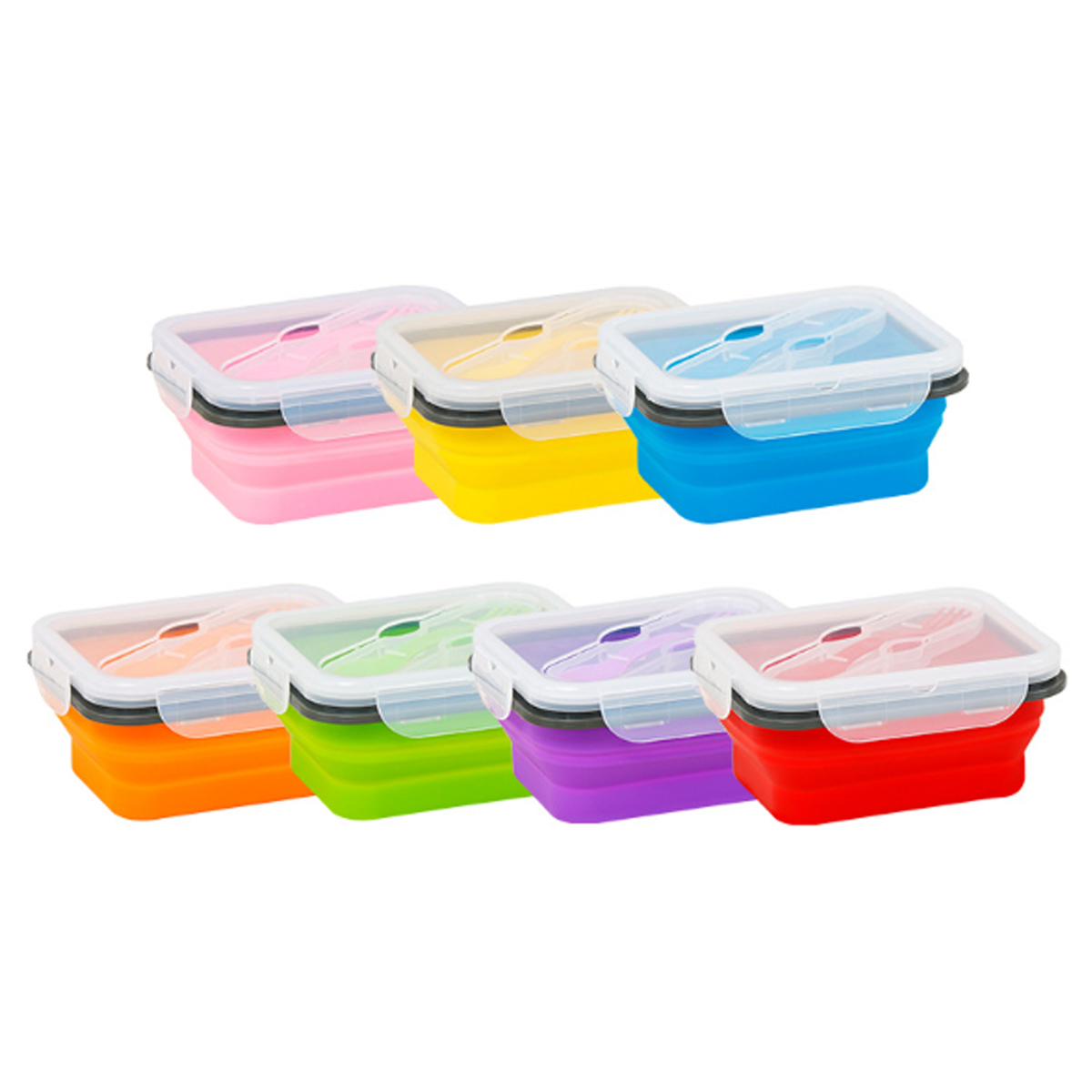 20Oz. Collapsible Silicone Lunch Box W/ Lid Utensil Slot 1