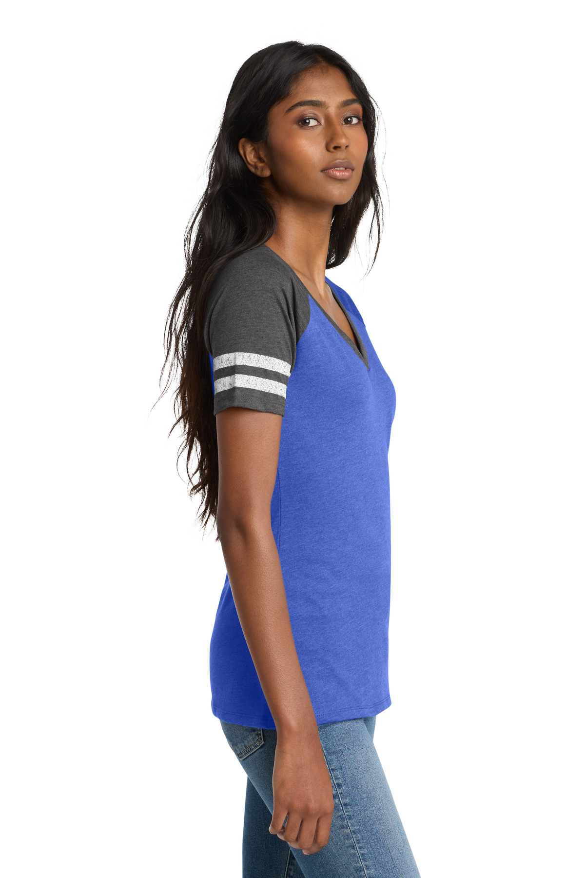 District Women's Game V-Neck Tee. DM476 24