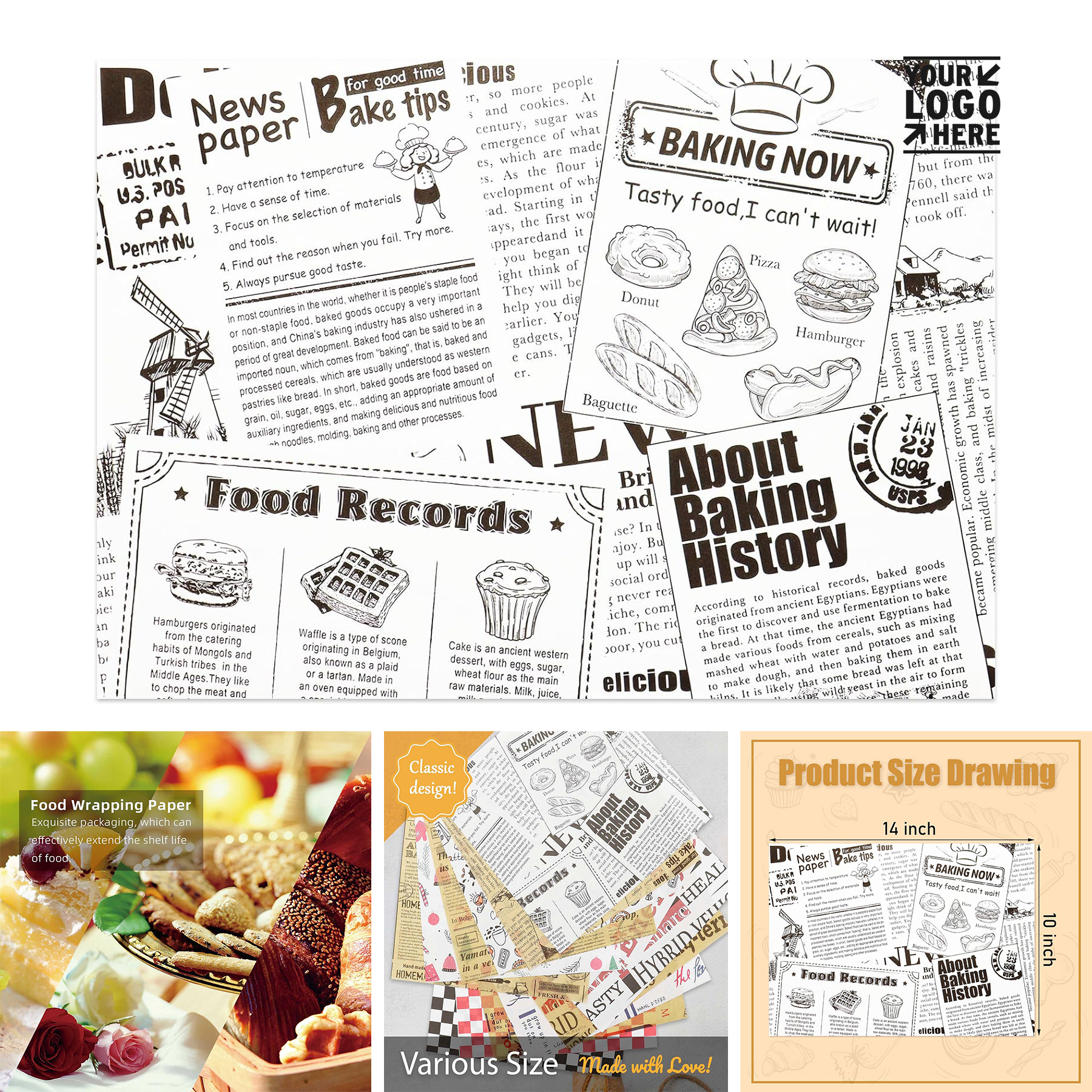 Deli Paper Sheet 10" x 14" Premium Food Basket Liner Grease Resistant Wax Paper 2