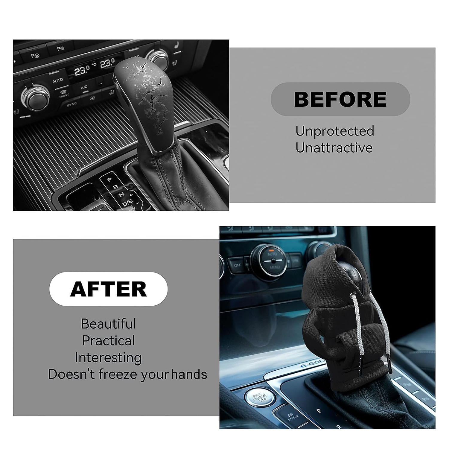 Winter Warm Fashionable Hoodie Car Gear Shift Knob Cover 3