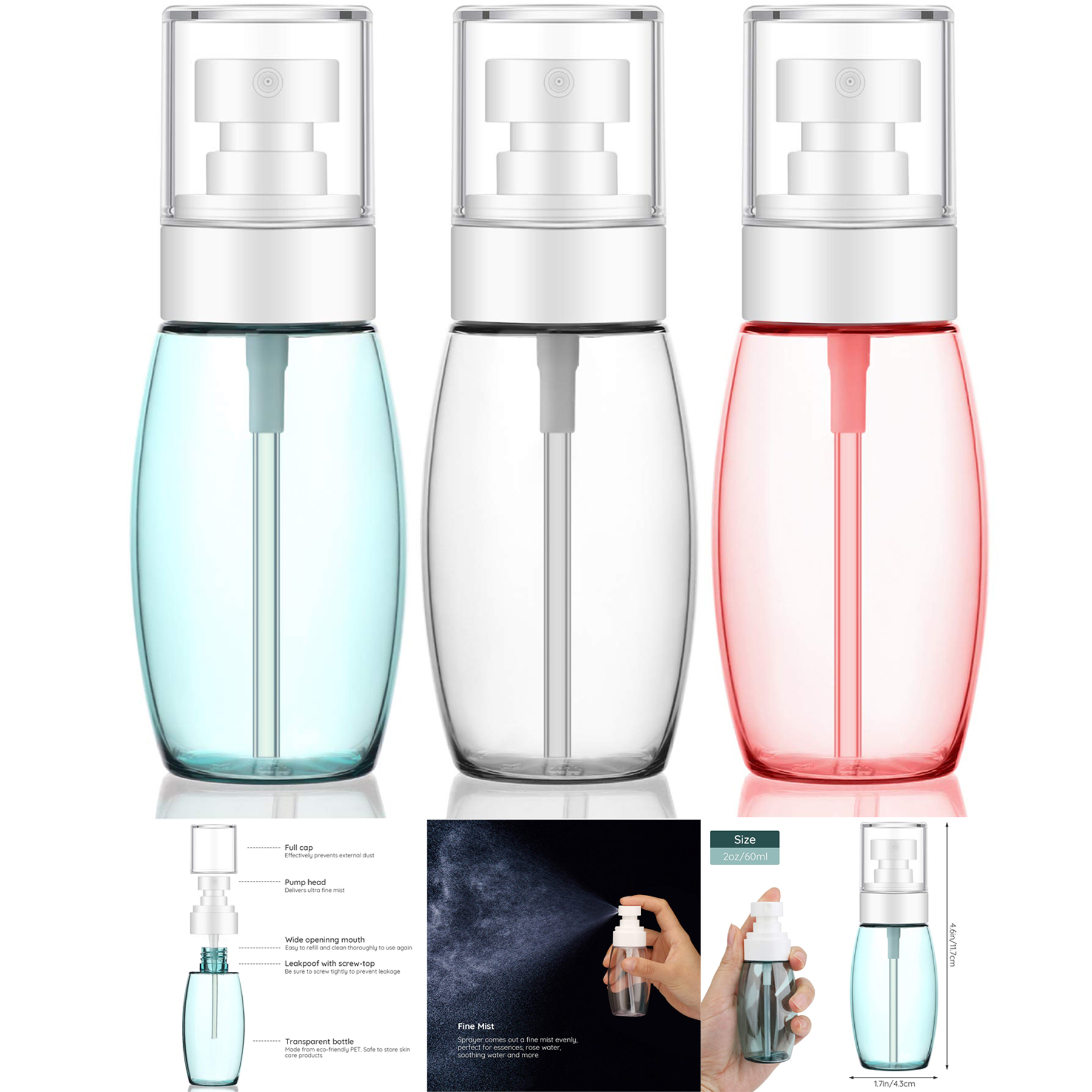 60ml Fine Mist Plastic Spray Bottle