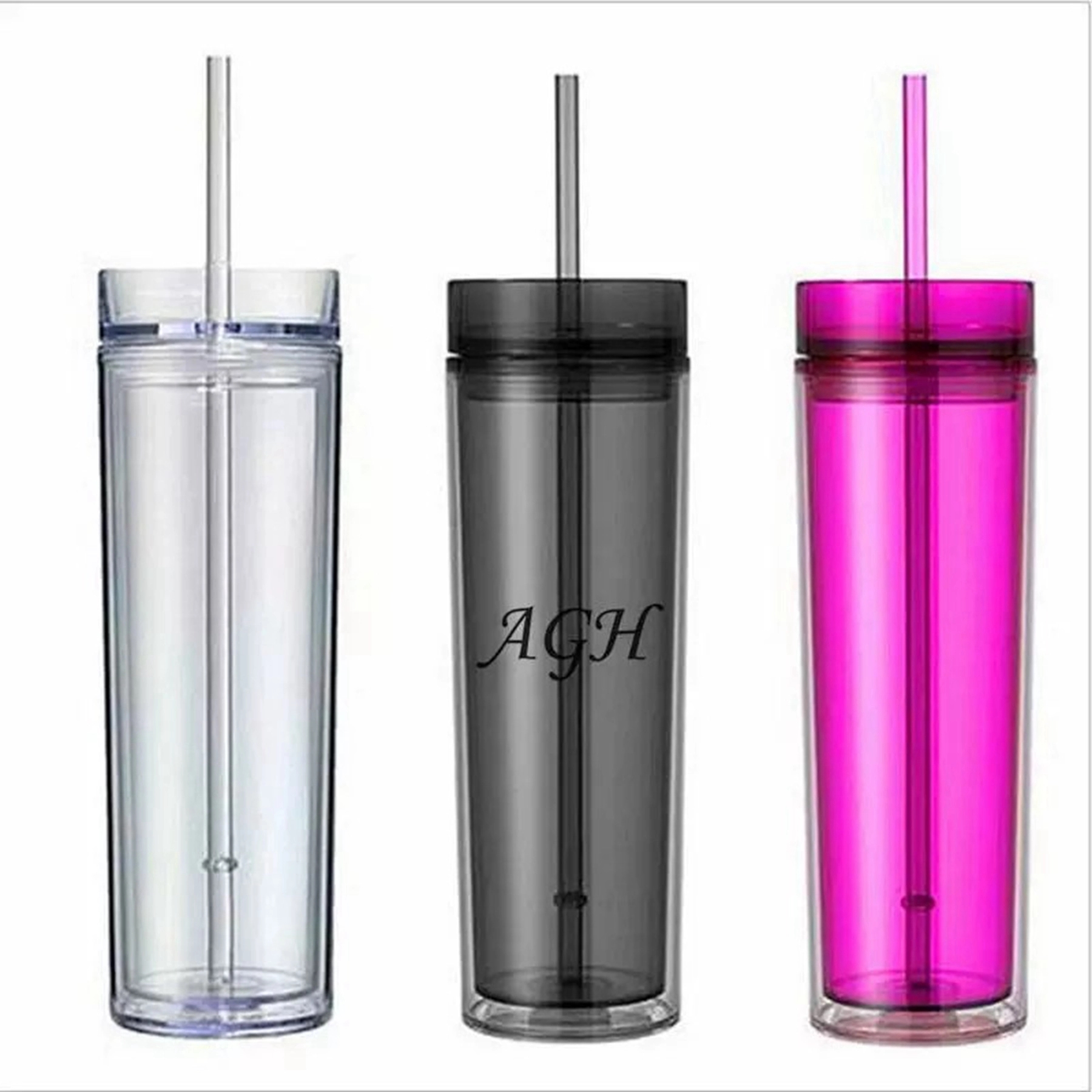 16 Oz. Double Wall Plastic Straw Straight Tumbler 12