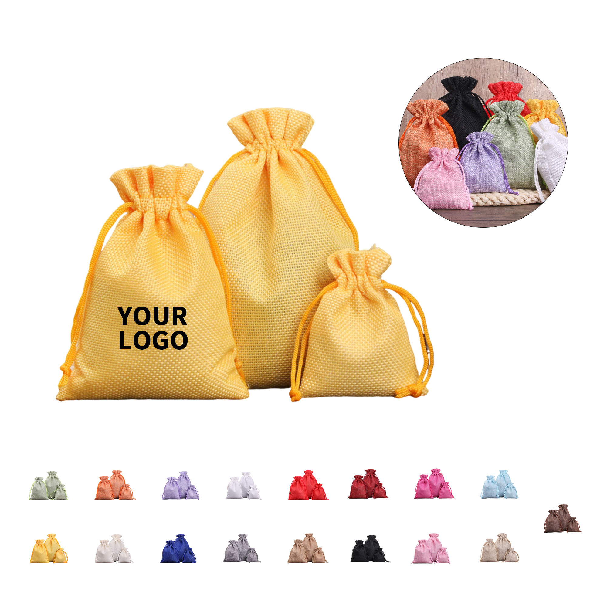 Burlap Drawstring Gift Pouch With Double Knot Closure 15