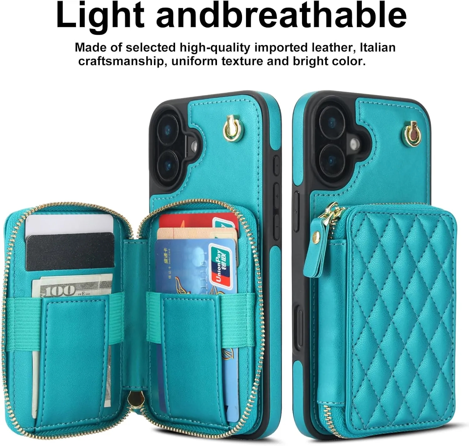 Zipper Phone Case with RFID Blocking Card Holder Wrist Strap Purse 7