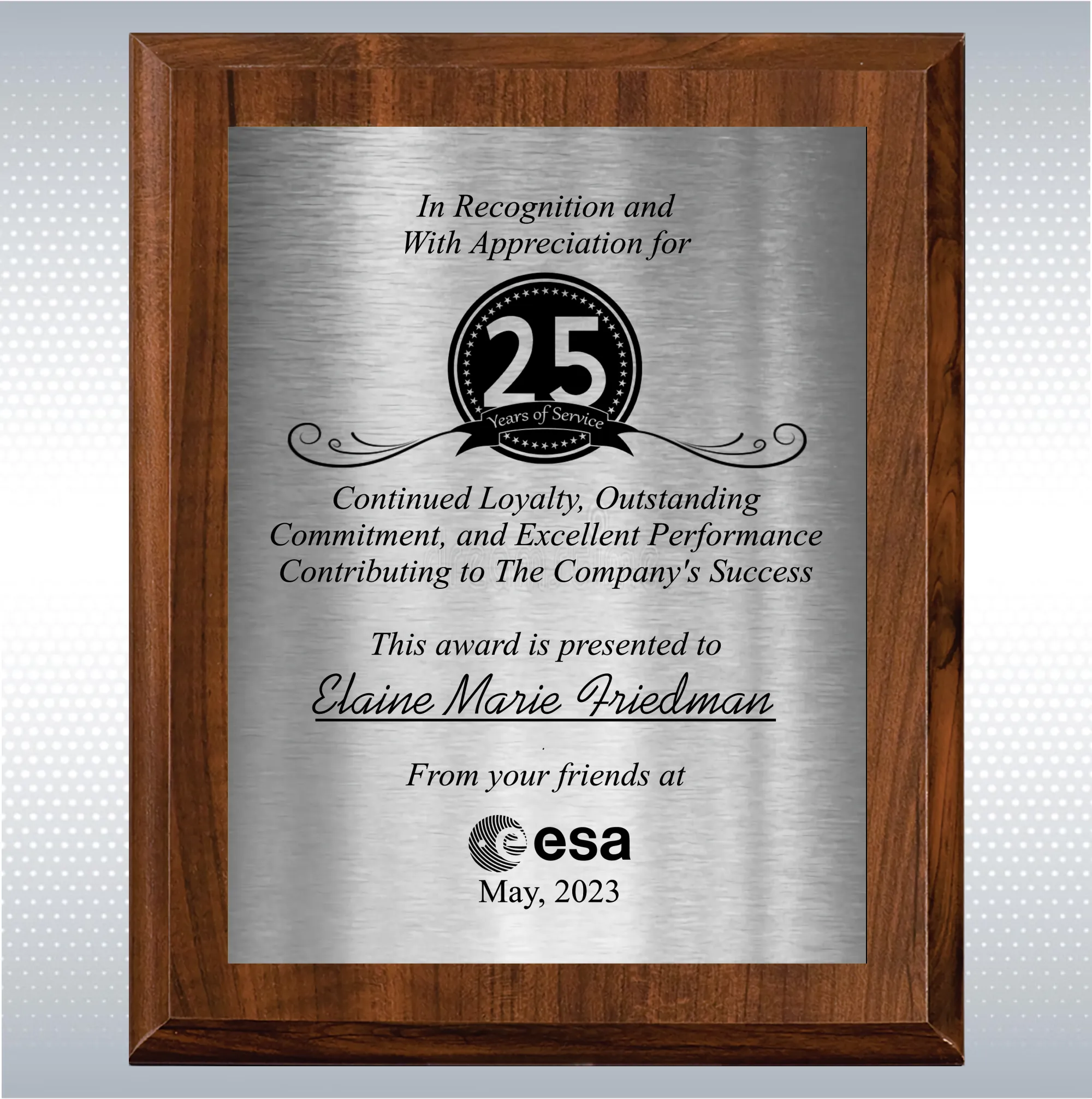Cherry Finish Years of Service Gift Award 8