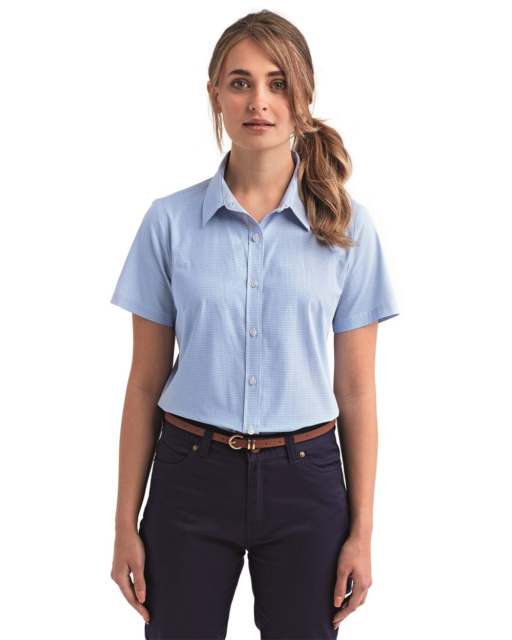 Women's Microcheck Gingham Short Sleeve Cotton Dress Shirt - RP321 16
