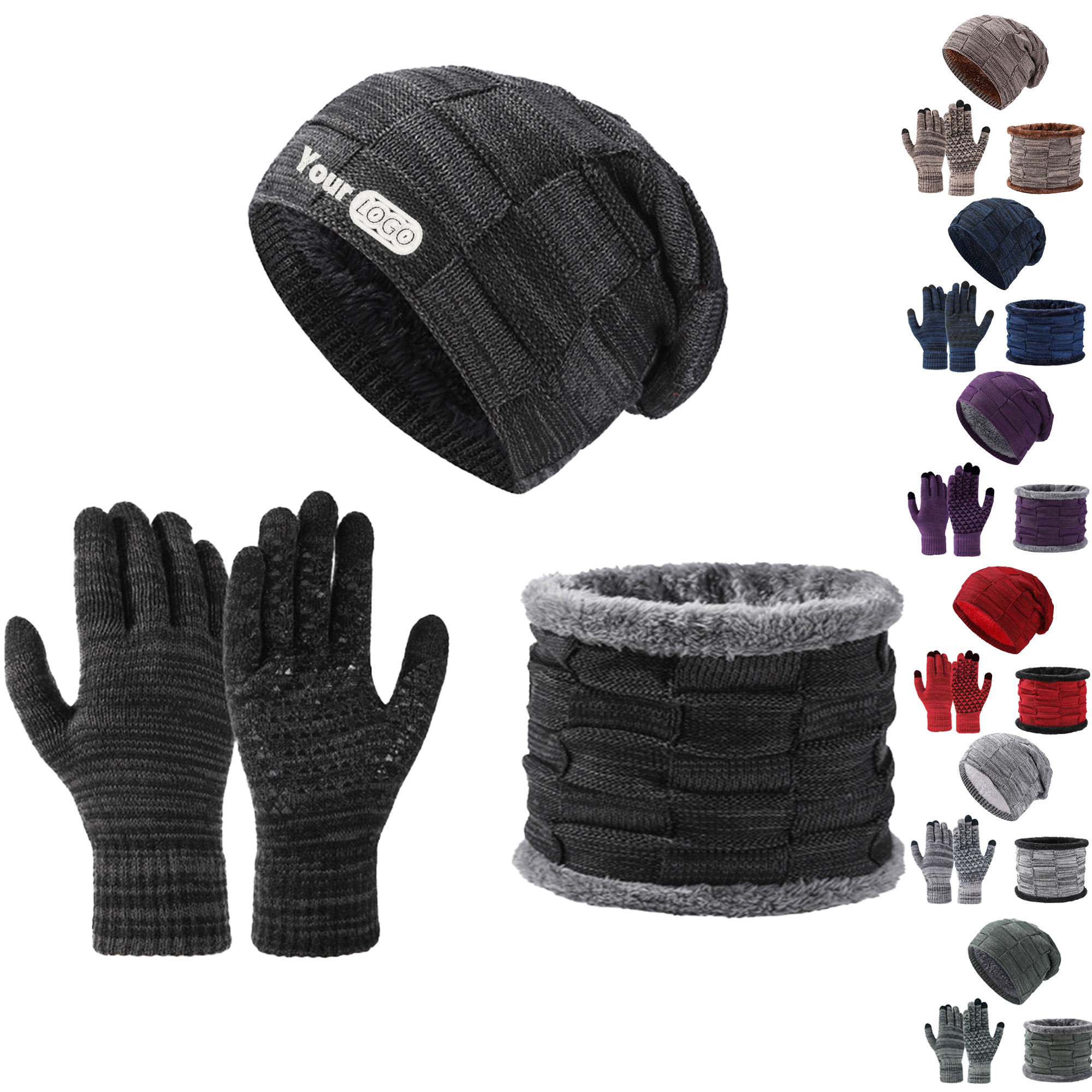 Winter Knitted Beanie Hat ,Scarf & Gloves Set 2