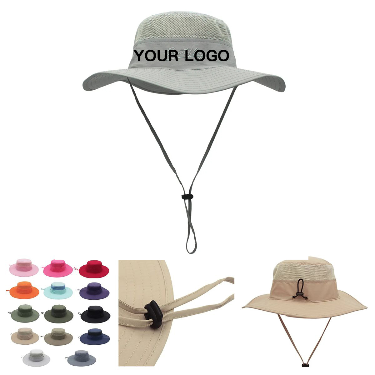 Nylon Mesh Bucket Hat with Windproof Chin Cord 6