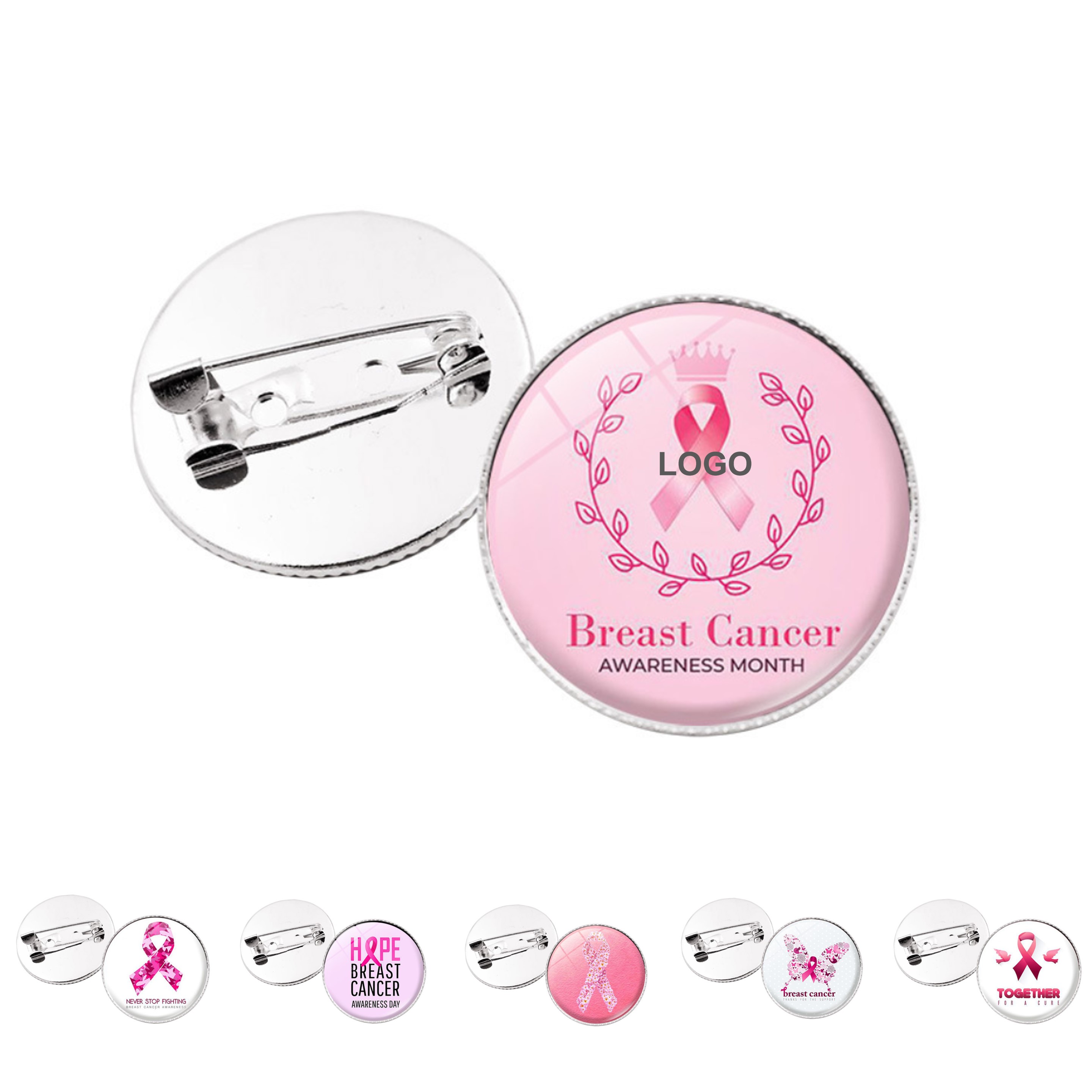 Pink Ribbon Round Pin (direct import) 2