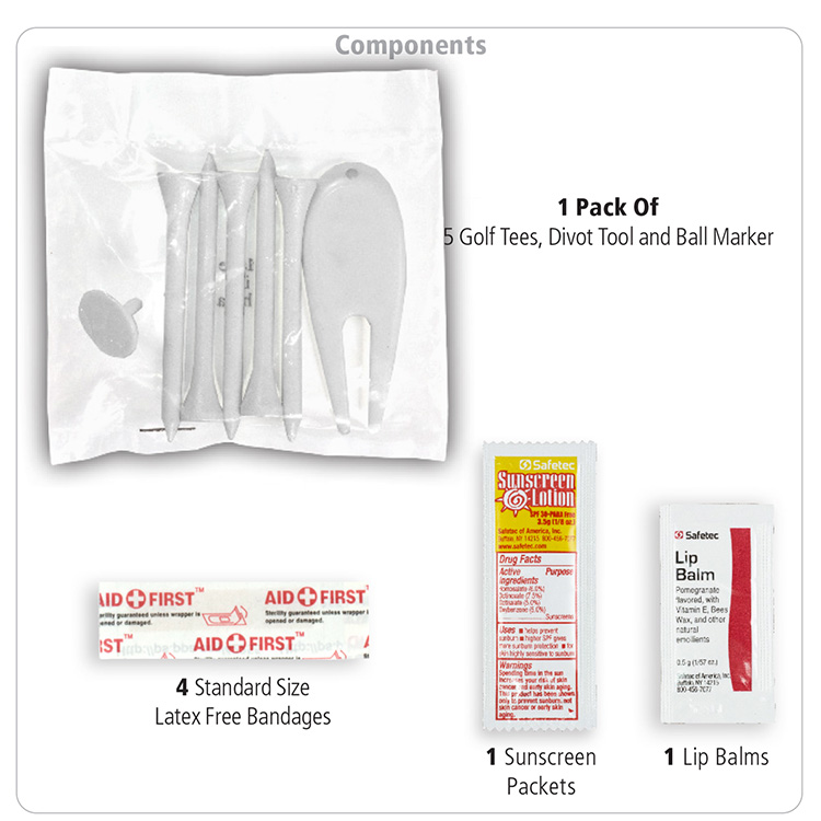 "DEL MONTE" 14 Piece Golf Kit Components inserted into Zipper Pack 34